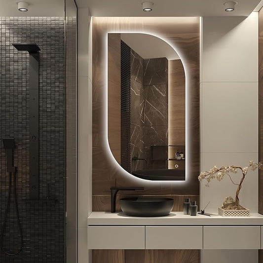 51x27 Inch LED Bathroom Mirror with Lights,Leaf LED Backlit Mirror Irregular,Anti-Fog,Dimmable Light,Asymmetrical Vanity Mirror for Makeup,UL Listed,Room Decor,Horizontal/Vertical