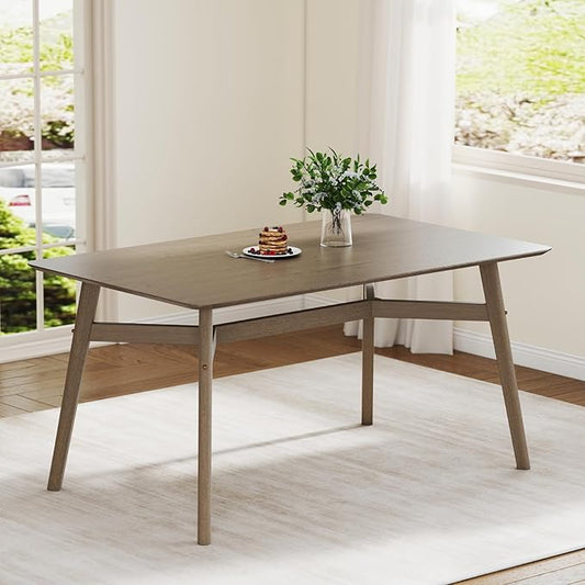 DUOMAY Modern Wooden Dining Table for 4-6 People, 59" Large Rectangular Dinner Table with Wood Legs for Home Dining Room Restaurant Farmhouse Kitchen, Grey
