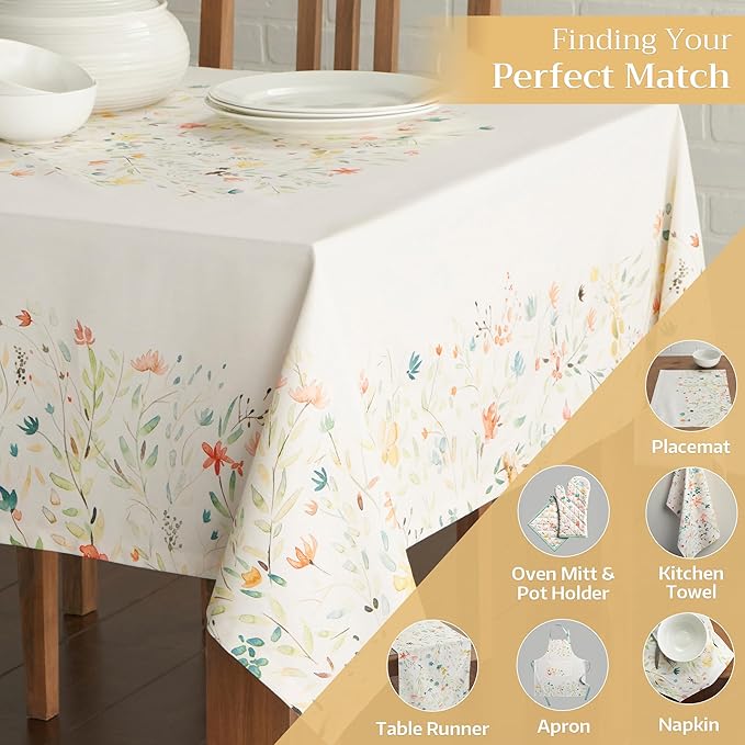 Maison d' Hermine Table Cloth Rectangle Table 100% Cotton 60 x 108 Inches Tablecloth Reusable Decorative Everyday Use for Dining Room, Farmhouse, Home, Party, Festive & Wedding Spring Summer - Colmar