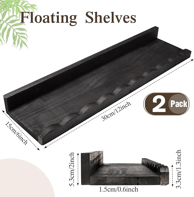Suzile 2 Pcs Scalloped Shelves Wall Floating Shelves Set for Room, Bathroom, Bedroom, Cute Room Decor Aesthetic and Books, Toys, Photo Frames Storage(12",Black)