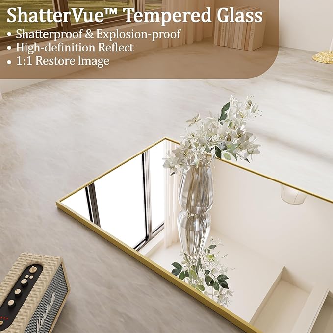 Koonmi 68"x22" Floor Mirror Full Length, Bedroom Floor Body Mirror with Stand, Large Gold Mirror, Leaning, Standing or Hanging Horizontally/Vertically