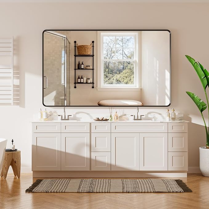 60x36 inch Black Bathroom Vanity Mirror, Large Rectangle Metal Aluminum Frame, Shatter-Proof, Horizontal or Vertical Hanging, Modern Bathroom Decor