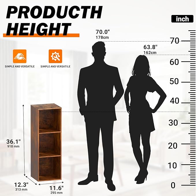 3 Cube Storage Organizer, 3 Tier Cube Low Bookcase Freestanding Storage Display Organizer, Three-Cubes Open Shelf Bookshelf for Home Office (Retro Brown, 3-Cube)