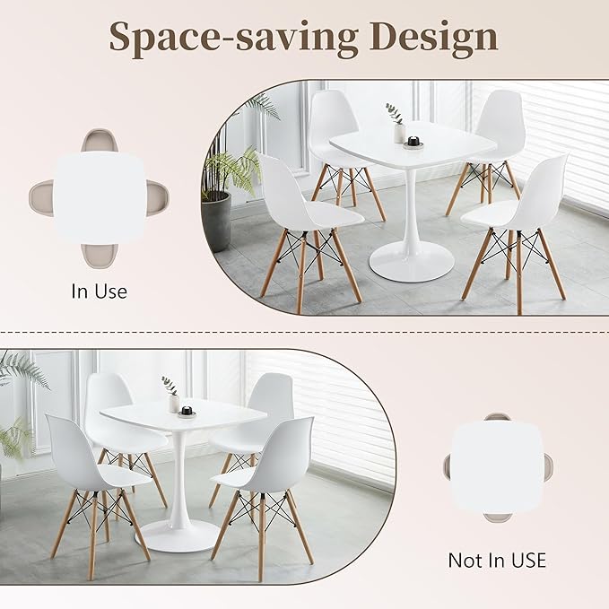 White Square Dining Table,31.5" Tulip Table with Metal Pedestal,15-Minute Quick Assembly,Mid Century Modern Leisure Table for Kitchen Small Places Cafe (White)