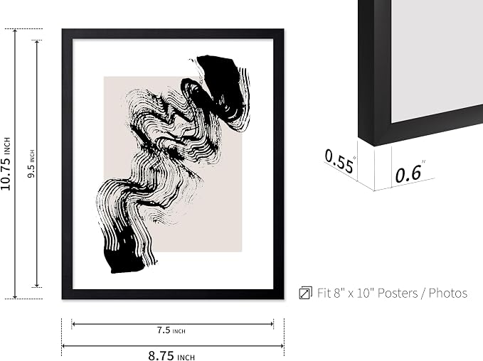 Poster Master Brush Waves Poster - Black Brush Wave Stroke Print - Abstract Design - Drawing Artwork - Mid Century Modern Art - Minimal Design - Living Room or Bedroom Wall Decor - 8x10 Black Framed