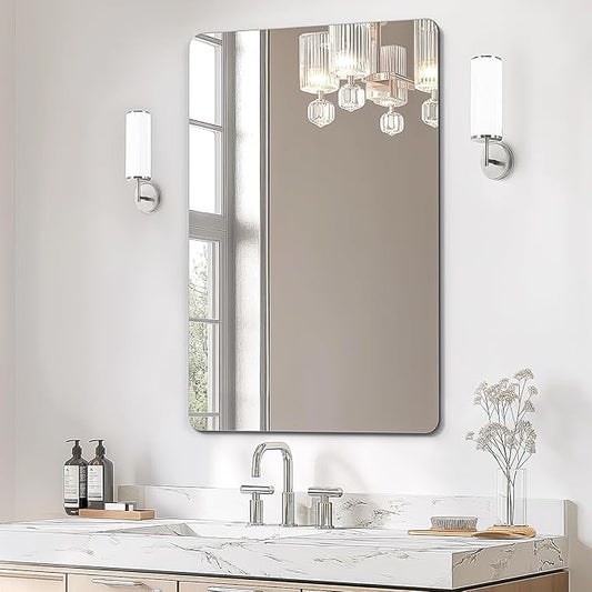 USHOWER Frameless Bathroom Mirror for Over Sink, 24x36 Inch Rectangle Wall Vanity Mirror for Bathroom, Bedroom, Entryway, Polished Edge, Tempered Glass | 24x36 Inch Rectangle Wall Vanity Mirror for Bathroom, Bedroom, Entryway, Polished Edge, Tempered G...