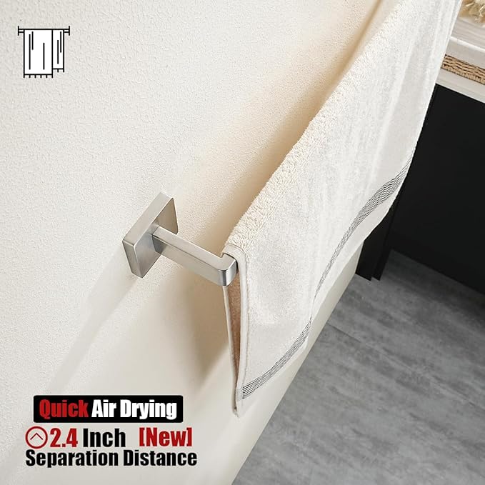 JQK Brushed Towel Bar, Rounded Edges 18.41 Inch Towel Rack, 304 Stainless Steel Bathroom Wall Mount, Useable Length 16 Inch, TB250L16-BN