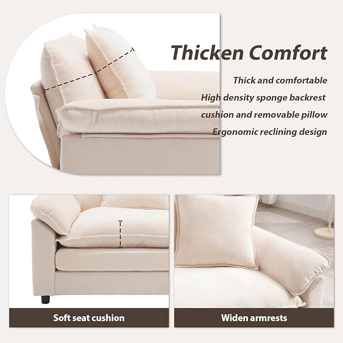 Oversized Chair with Ottoman, Comfy Chenille Accent Chair Large Upholstered Armchair with Extra Thick and Deep Seat Modern Lounge Chair for Living Room,Bedroom,Apartment