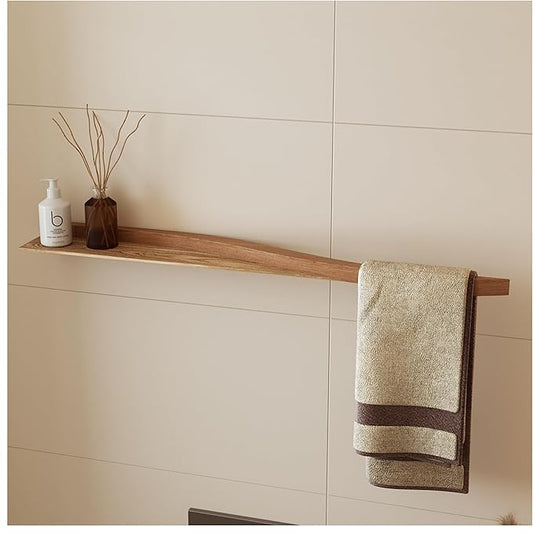 Towel Holder with Shelf, Wall Mounted Floating Handtowel Drying Rack Modern Style, Horizontal Bathroom Organizer (Cherry)