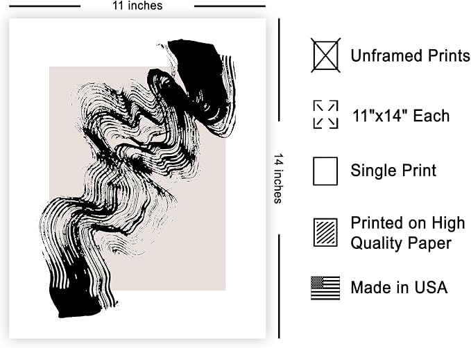 Poster Master Brush Waves Poster - Black Brush Wave Stroke Print - Abstract Design - Drawing Artwork - Mid Century Modern Art - Minimal Design - Living Room or Bedroom Wall Decor - 11x14 UNFRAMED wall decor