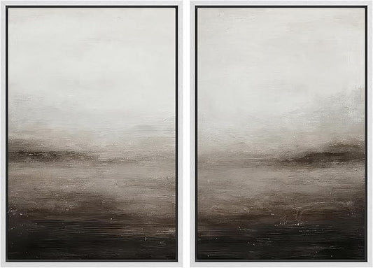 MUDECOR Framed Canvas Print Wall Art Neutral Abstract Modern Minimalist Landscape in Beige and Gray Illustrations Modern Art Decorative Bohemian for Living Room, Bedroom, Office - 24"x36"x2 White