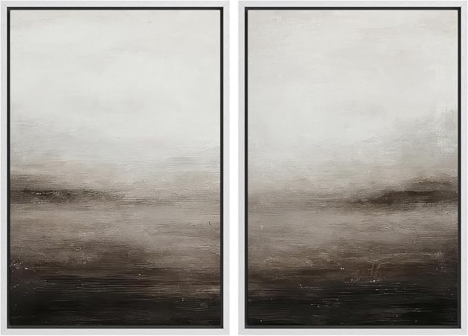 MUDECOR Framed Canvas Print Wall Art Neutral Abstract Modern Minimalist Landscape in Beige and Gray Illustrations Modern Art Decorative Bohemian for Living Room, Bedroom, Office - 16"x24"x2 White