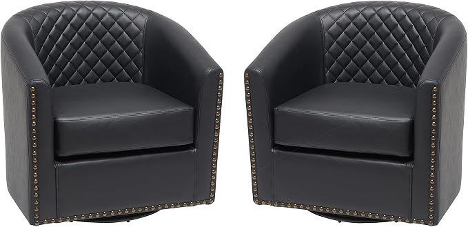 KINWELL 50" Faux Leather Upholstered Loveseat Sofa with 2 Swivel Barrel Accent Chairs, Minimalist Comfy 2-Seater Couch and Armchair for Small Spaces Apartment, Black