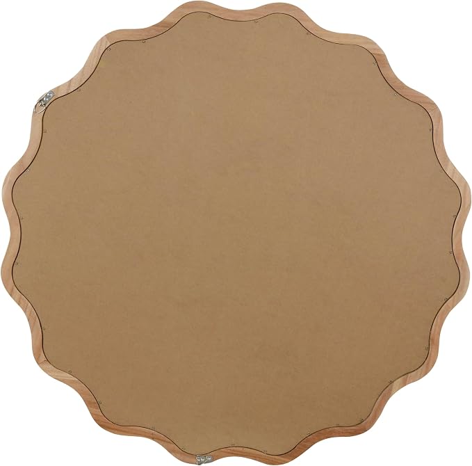 24 Inch Wooden Wavy Round Wall Mirror, Modern Solid Wood Frame Circle Decorative Accent Mirror for Bedroom, Bathroom, Living Room, Entryway, Natural Wood Color
