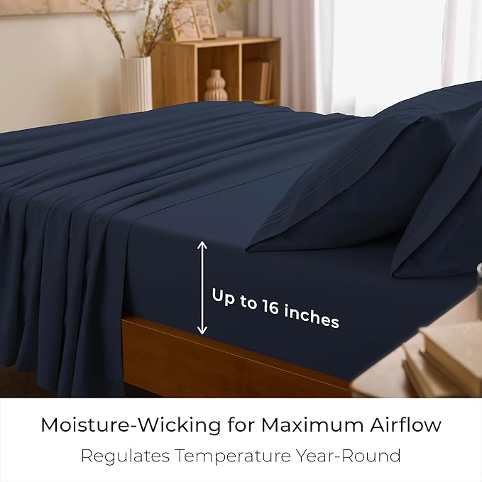 Mellanni Twin Sheets Set - 3 PC Iconic Collection Bedding - Hotel Luxury, Extra Soft, Cooling Bed Sheets - Wrinkle, Fade, Stain Resistant (Twin, Navy Blue)