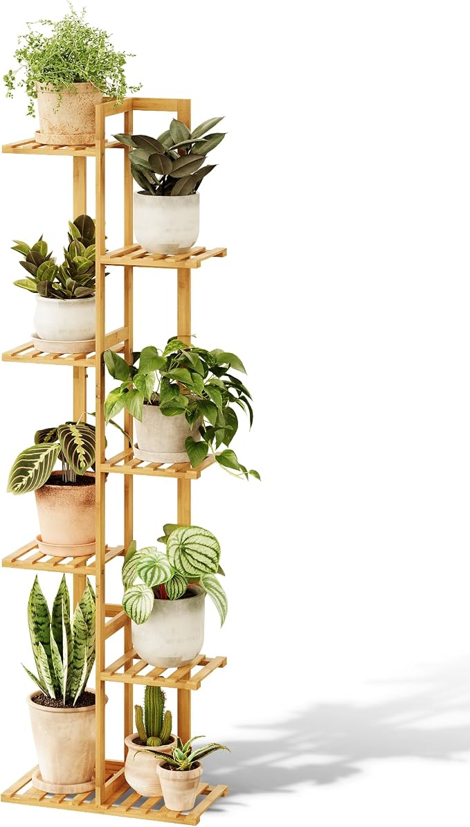 Bamworld Bamboo Plant Stand Indoor 7 Tiered Plant Shelf Outdoor Corner Plant Rack for Multiple Plants Flower Stand Plant Holder for Living Room Bedroom Balcony Patio Garden 55 Inch Natural