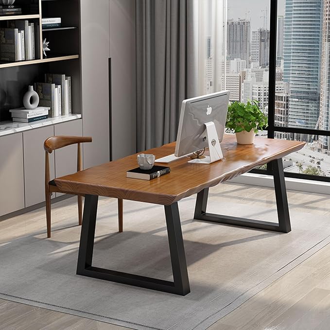 Modern Solid Wood Executive Desk – Spacious and Minimalist Home Office Workstation Perfect for Writing and Professional Use (Light Brown, 63in)