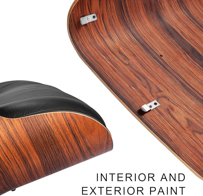 Mid-Century Genuine Top Grain Leather Chaise Lounge Chair & Ottoman, Rosewood Base, Modern Classic Design for Living Room & Office