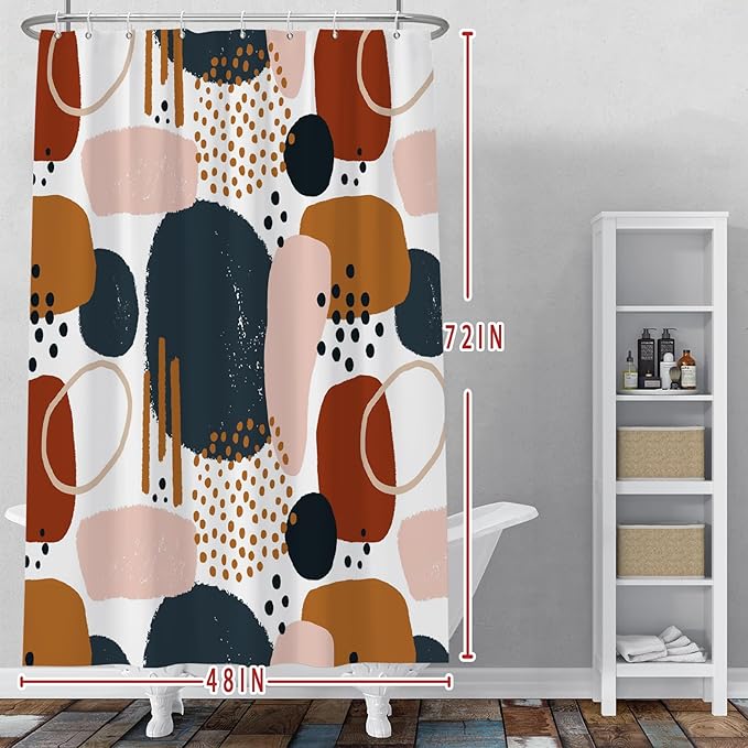 Baocicoo Abstract Shower Curtain Grey and Brown Blocks Black Dots Aesthetic Minimalist Shower Curtains for Bathroom Hostel Hotel Durable Fabric Waterproof Curtain for Bathroom with Hooks 48x72Inches