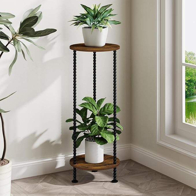 YINMIT Plant Stand Indoor, 2 Tier Plant Stand, 29.5" Tall Metal Spindle Poles Plant Stands, Corner Flower Pot Stand, Plant Tables Indoor, Planter Pot Holder for Balcony Garden Patio Living Room (29.5 In)