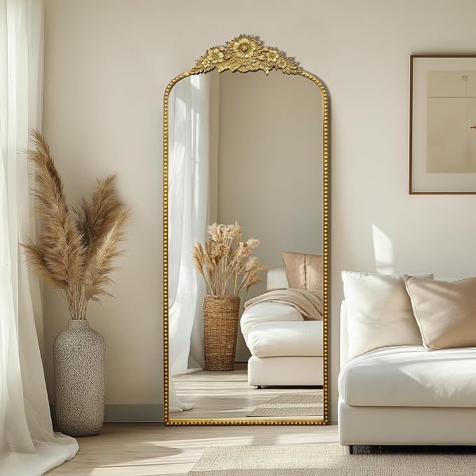 Full Length Mirror, 75x30 Baroque Style Vintage Mirror, Antique Metal Frame Wall Mirror, Traditional Art Home Decor for Living Room, Bedroom, Entryway,Retro Gold