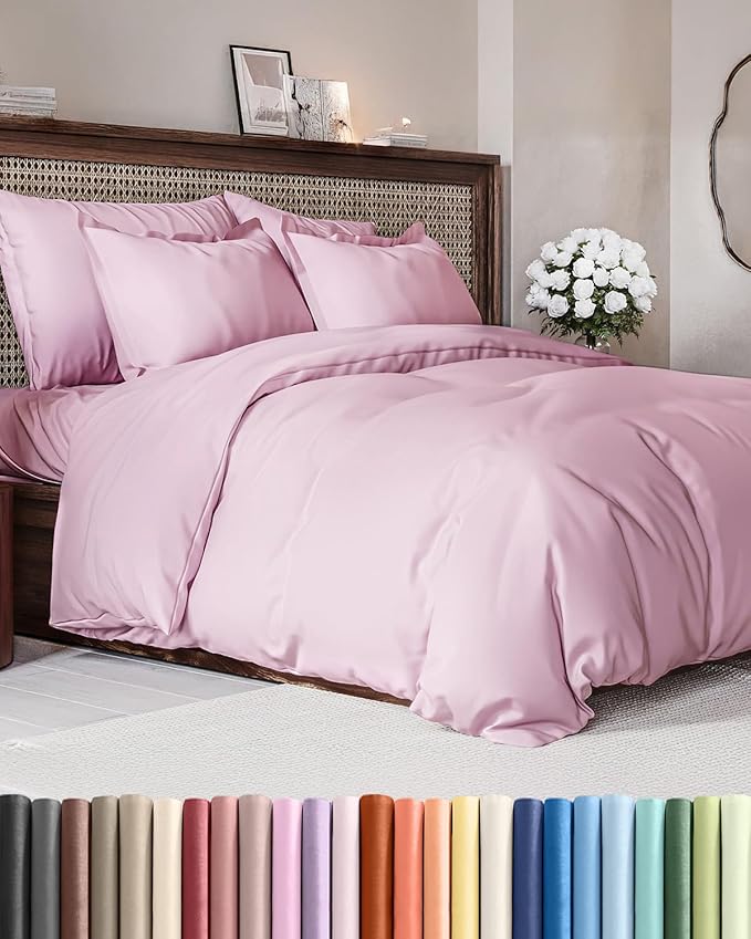 Duvet Cover Cal King Size - Extra Soft Cal King Size Duvet Cover - Lightweight, Breathable & Cozy - Easy Care with Zipper Closures & Ties - 104" x 98" Inches - (Light Pink) Comforter Not Included