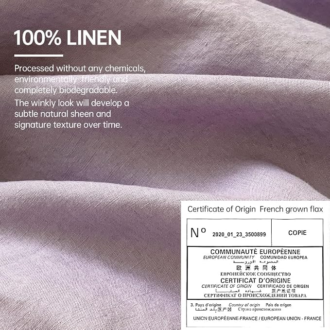 Simple&Opulence 100% Linen Duvet Cover Set, 3 PCS Natural French Flax Lilac Duvet Cover Queen Size, Breathable Soft Comfy Linen Bedding Comforter Cover with 2 Pillowcases(Lilac, 88"x92")