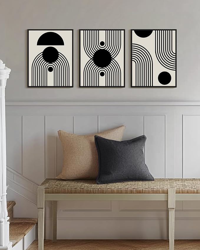 Drsoum Black Abstract Boho Wall Art Framed Modern Bohemian Wall Decor Geometry Lines Prints Ready to Hang 11x14in Black Framed