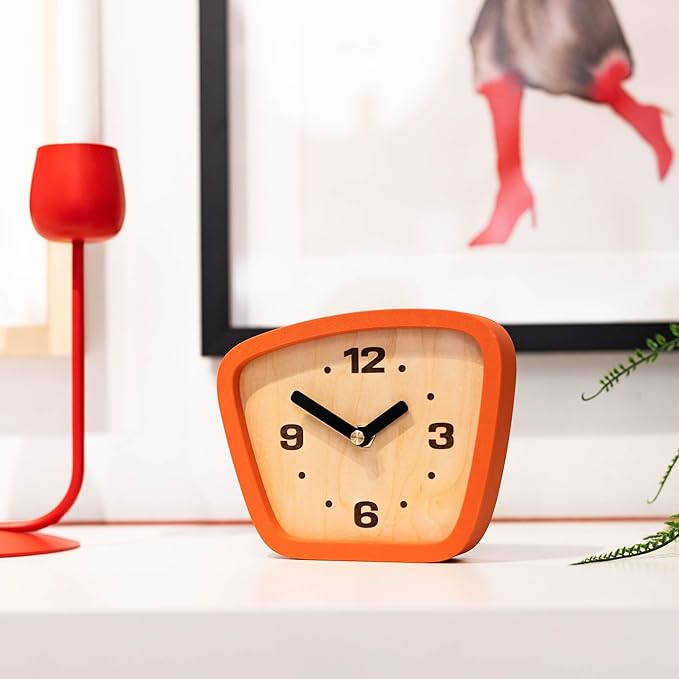 Handcrafted Mid-Century Modern Clock – Silent Movement for Desk, Table & Mantel, No-Ticking Analog MCM Decor | Made in USA