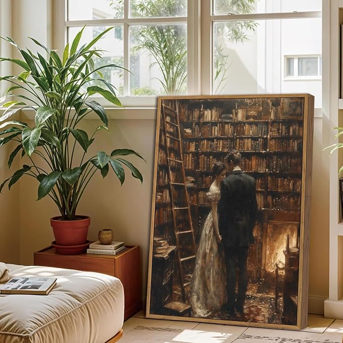 WALLZK Vintage Framed Wall Art Library Wall Decor Moody Dark Academia Canvas Prints Victoria Antique Literary Romantic Pictures Artwork for Walls Living Room Study Bedroom 16"x24"