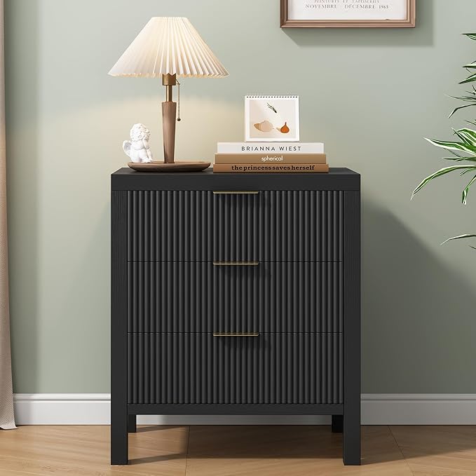 Nightstand Set of 2, Dresser and Nightstand Sets, Bedside Tables, Mid Century Nightstands with 6 Wide Drawers for Bedroom, Kids’ Room, Hallway, (Black X 2)