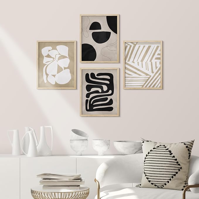 SIGNWIN Framed Tropical Mid-Century Wall Art, Set of 4 Modern Hawaiian Geometric Print Wall Decor Prints, Nature Wilderness Wall Décor for Living Room, Bedroom - 8"x10" Natural