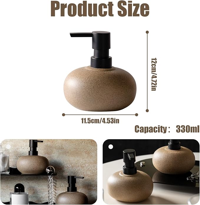 Ceramic Pump Dispenser 300ml, Stone Texture Minimalist Soap Lotion Bottle for Body Wash, Hand Soap, Conditioner, Shampoo