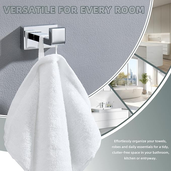 Suyar Bathroom Towel Hook, SUS 304 Stainless Steel Robe Towel Holder for Wall, Chrome