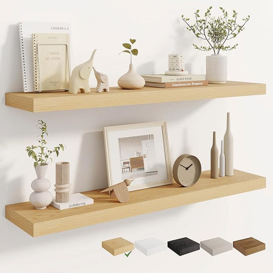 Dreamland Deep Floating Shelves, 8" Deep Long Shelves Set of 2, 40 Inches Floating Shelf for Wall,Large Display & Storage Shelf for Bathroom Bedroom Living Room Kitchen Office, Oak