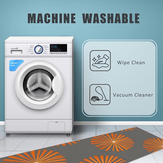 Small Area Rugs 2x4 Entryway, Mid Century Modern Rug, Sunburst Starburst Design, Washable Kitchen Rug Non-Slip, Compact Carpet for Laundry Room & Powder Room, Retro Geometric Room Decor