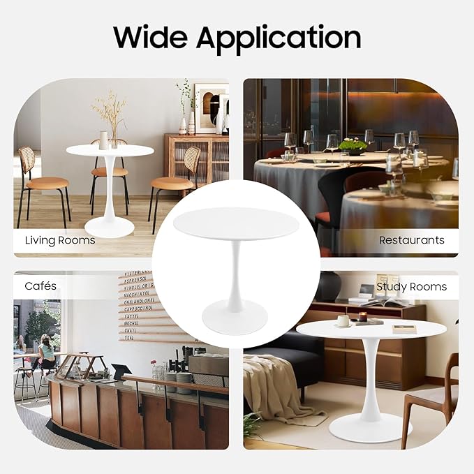 Round Dining Table, 31.5" Circle Tulip Table with Thickened Tabletop & Metal Pedestal, Mid-Century Modern Style MDF Top for Kitchen Living Room Cafe and Small Spaces