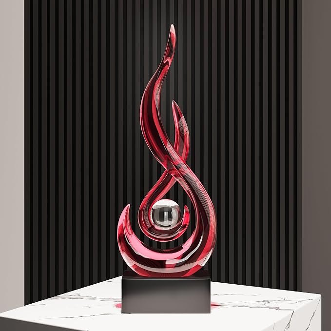 Red Decor Modern Flame Statue Home Decorations for Living Room, 11.8" H Shelf Decor Accents, Abstract Art Resin Sculpture for Dining Room Office Coffee Table Centerpiece