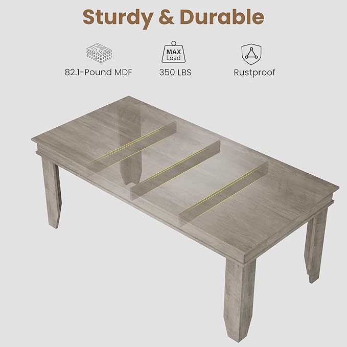 GarveeHome Farmhouse Dining Table for 6-8 People, 71 in Long Kitchen Tables with Wooden Sturdy Frame, 6 ft Large Rectangular Dinner Table for Dining Room, Kitchen, Grey, 71" Non-extendable