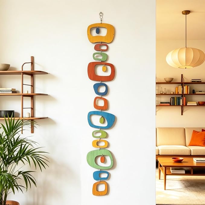 MidModArt 16PCS Retro Mid Century Modern Wall Art MCM Decor for Living Room Bedroom Kitchen Study, Colored Wood Texture 8.4"x51.3"