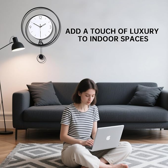 Decorative Wall Clock,Silent Non-Ticking Quality Quartz Movement Battery Operated with Pendulum, Large Wall Clocks for Living Room Kitchen Home Bathroom Bedroom Wall Decor,16x20inch(White)