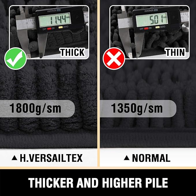 H.VERSAILTEX Toilet Mat U Shaped Bathroom Rugs Bath Mats for Bathroom Non Slip Luxury Chenille Bath Mat U Shape 20x24 Extra Soft and Absorbent Shaggy Rugs Washable Dry Fast - Black
