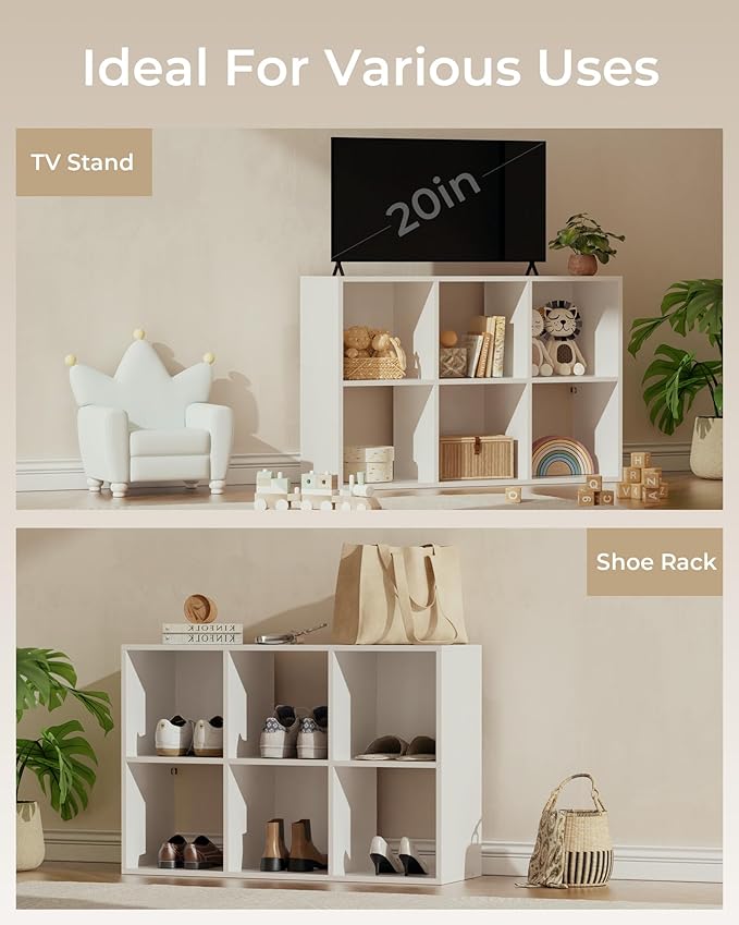 GTPLAYER 6-Cube Storage Organizer, Fits 11" Bins, Vertical or Horizontal Use, Opening Bookshelf, Partial Back Panels, Stackable Design Bookcase, for Closet, Bedroom, Home Office, White