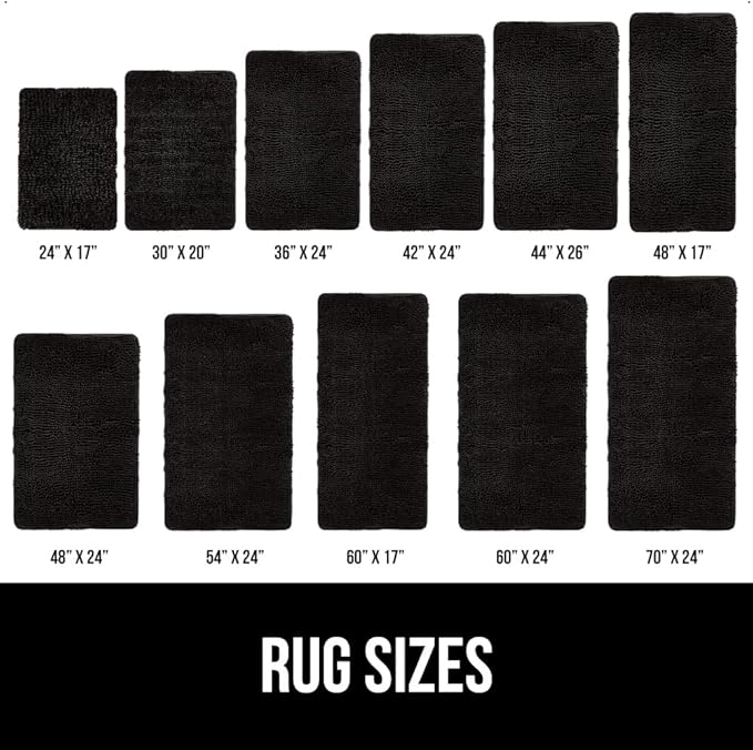 GORILLA GRIP Bath Rug Mat 54x24, Thick Soft Absorbent Chenille, Quick Dry Microfiber Mats, Rubber Backing Washable Shower Floor Rugs, Bathmat Runner, US Designed Bathroom Home Decor Accessories Black
