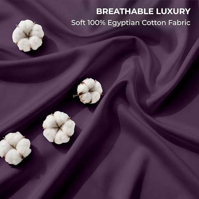 SGI bedding 100% Egyptian Cotton Sheets Twin Size – 600 Thread Count Sheets Set, Soft, Cooling, 15" Deep Pocket, Luxury Hotel Bedding, Breathable, Durable - Plum