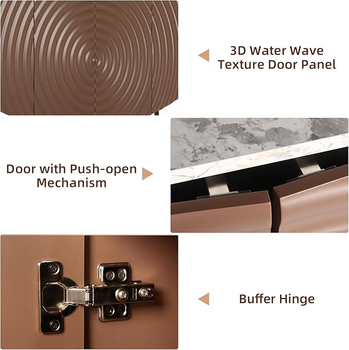 LKTART Sideboard Buffet Cabinet with Storage, 4 Doors Modern Accent Storage Cabinet Water Ripple Sideboard Buffet with Simulated Marble Textured Countertop for Kitchen, Living Room