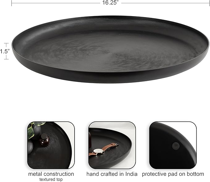 Kate and Laurel Stovring Round Modern Decorative Tray; 17 Inch Diameter; Black; Contemporary Serving Tray for Use as Entryway Catch-All or Coffee Table Tray
