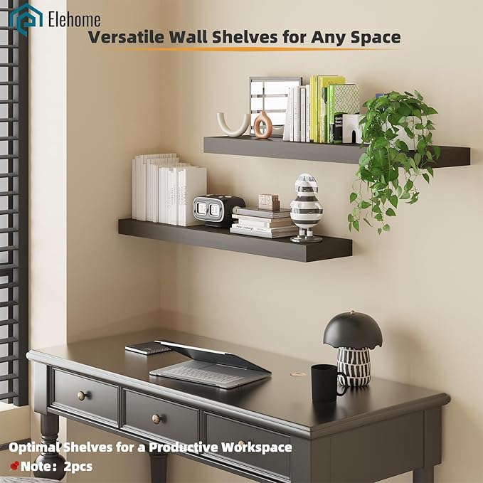 Floating Shelves Board for Wall with Brackets –42" L x 8" W x 2" T Rich Walnut Melamine Wood Floating Shelves for Bathroom, Kitchen & Living Room Set of 2– DIY & Replacement