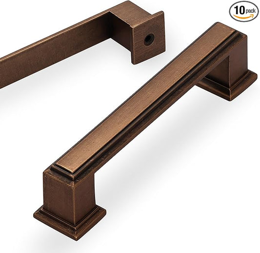 Lardmon 10 Pack 3.75 Inch(96mm) Hole Center Antique Brass Modern Cabinet Pulls Kitchen Cabinet Handles Kitchen Cabinet Hardware Timeless Drawer Pulls for Dresser Cupboard Wardrobe, A-Brass(3.75x10)