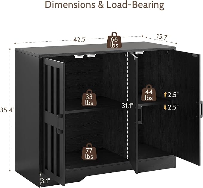 Modern Farmhouse Buffet Cabinet with Storage, 42" Large Sideboard Storage Cabinet with 3 Barn Doors, Coffee Liquor Bar Cabinet Wood Table Credenza with Adjustable Shelf for Kitchen Dining Living Room